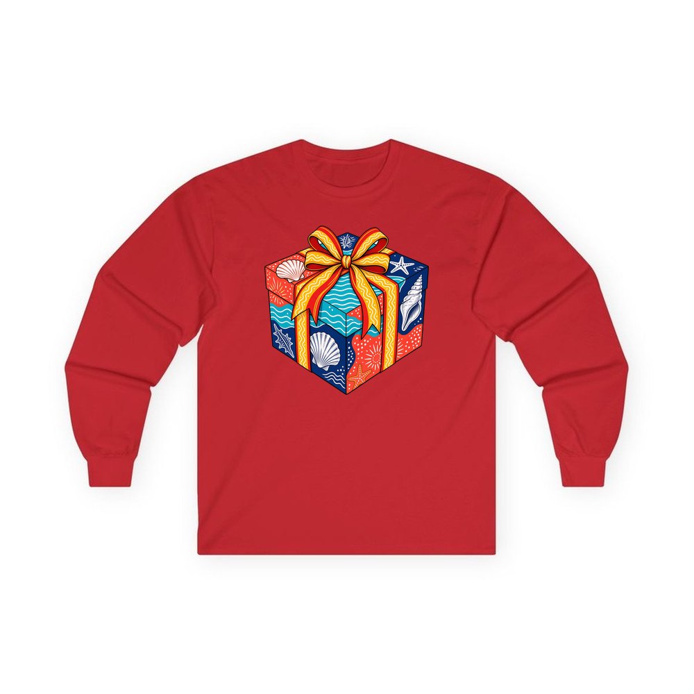 Beach Shells Gift Box personalised long sleeve Christmas T-shirt in red