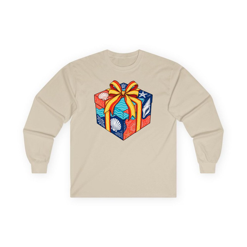 Beach Shells Gift Box personalised long sleeve Christmas T-shirt in sand