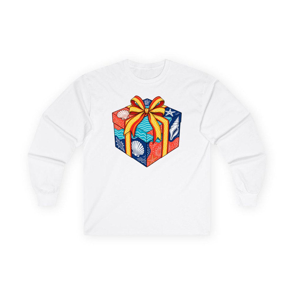 Beach Shells Gift Box personalised long sleeve Christmas T-shirt in white