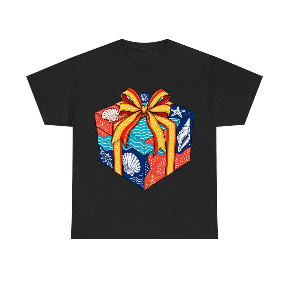 Beach Shells Gift Box personalised Christmas T-shirt in black
