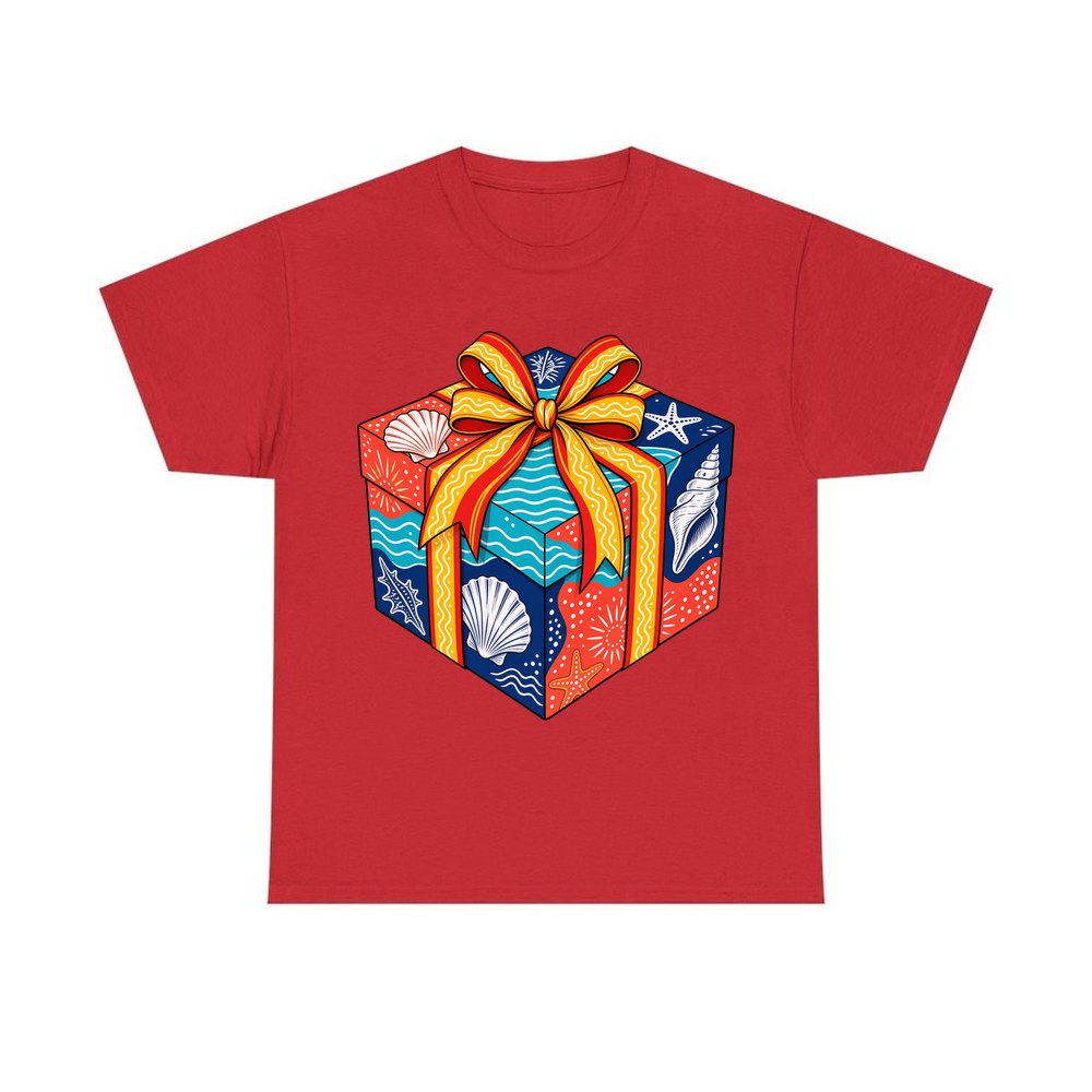 Beach Shells Gift Box personalised Christmas T-shirt in red