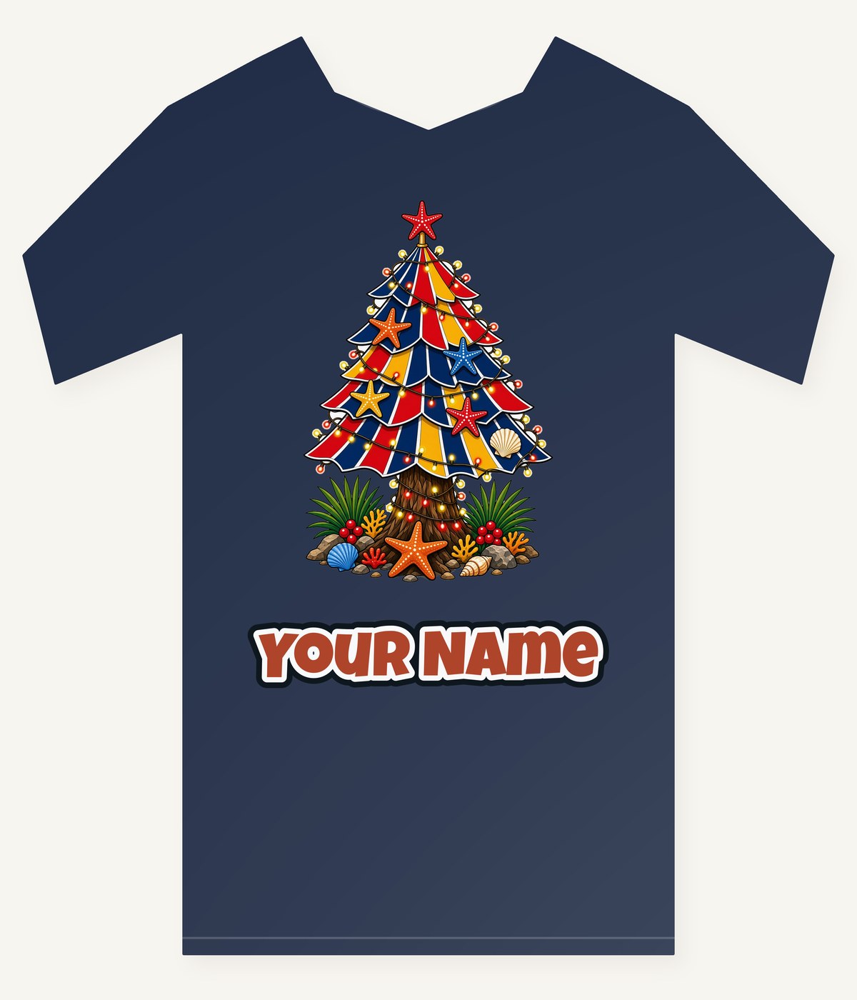 Beach Umbrella Christmas Tree Personalised Kids Tee and Baby Bodysuit