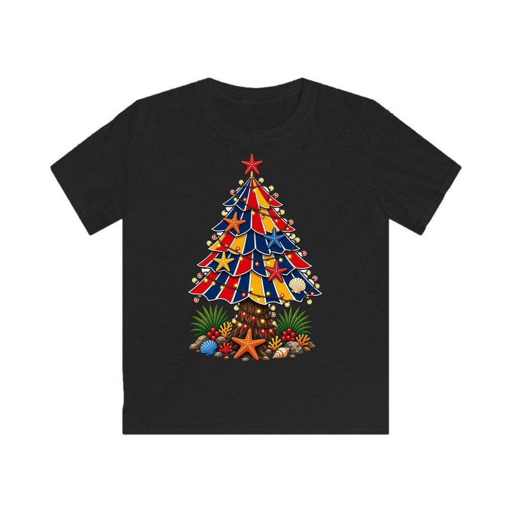 Beach Umbrella Christmas Tree personalised kids Christmas tee in black