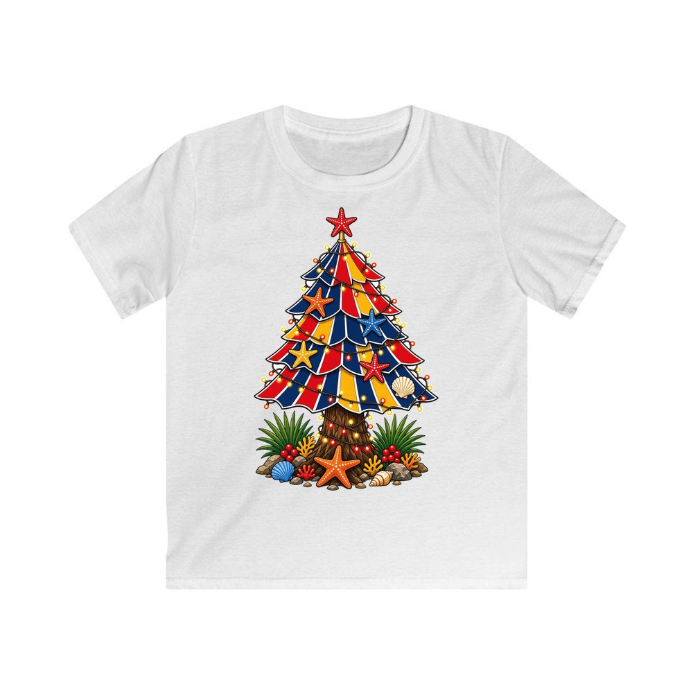 Beach Umbrella Christmas Tree personalised kids Christmas tee in white