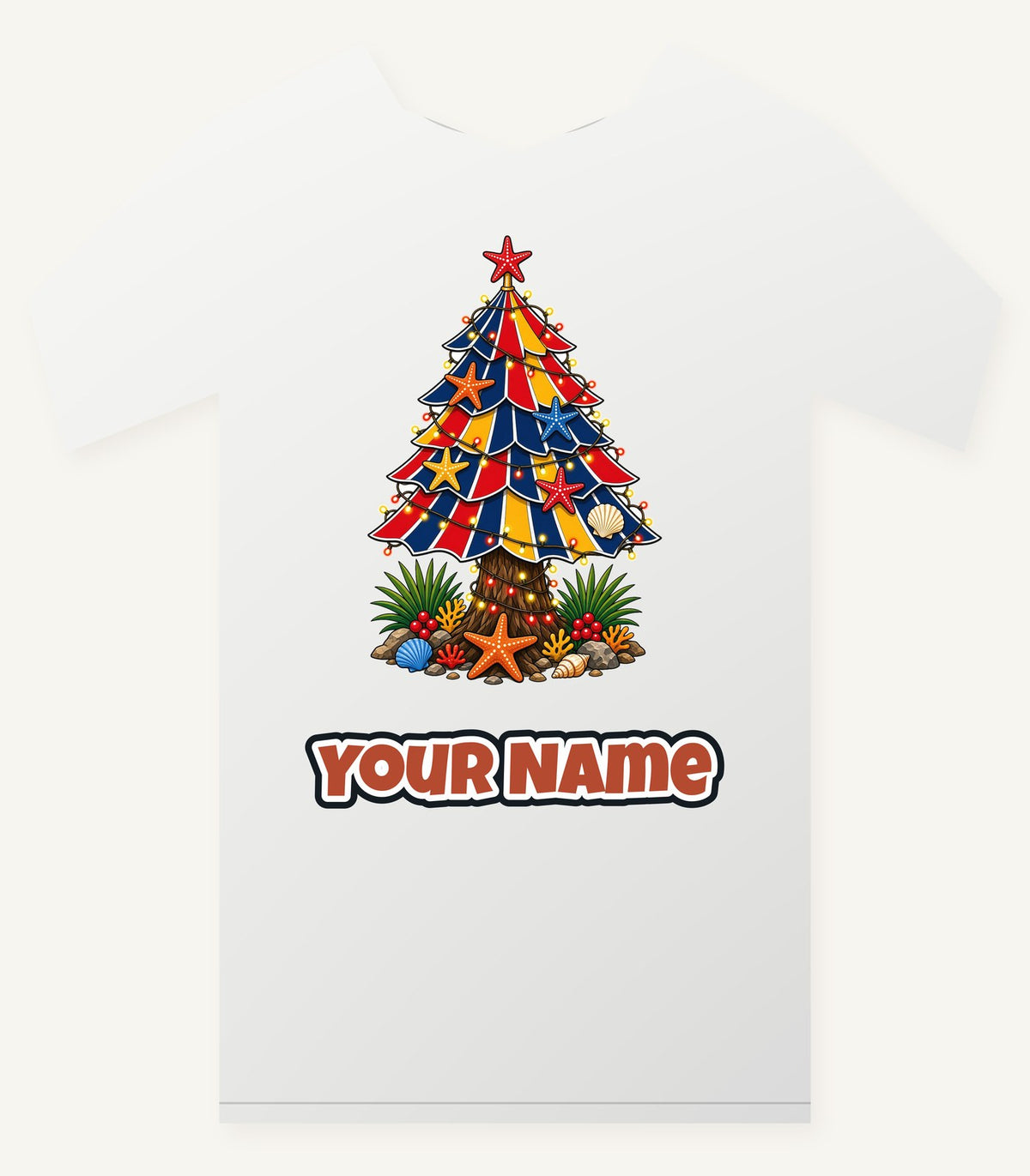 Beach Umbrella Christmas Tree Personalised Christmas T-Shirt and Hoodie