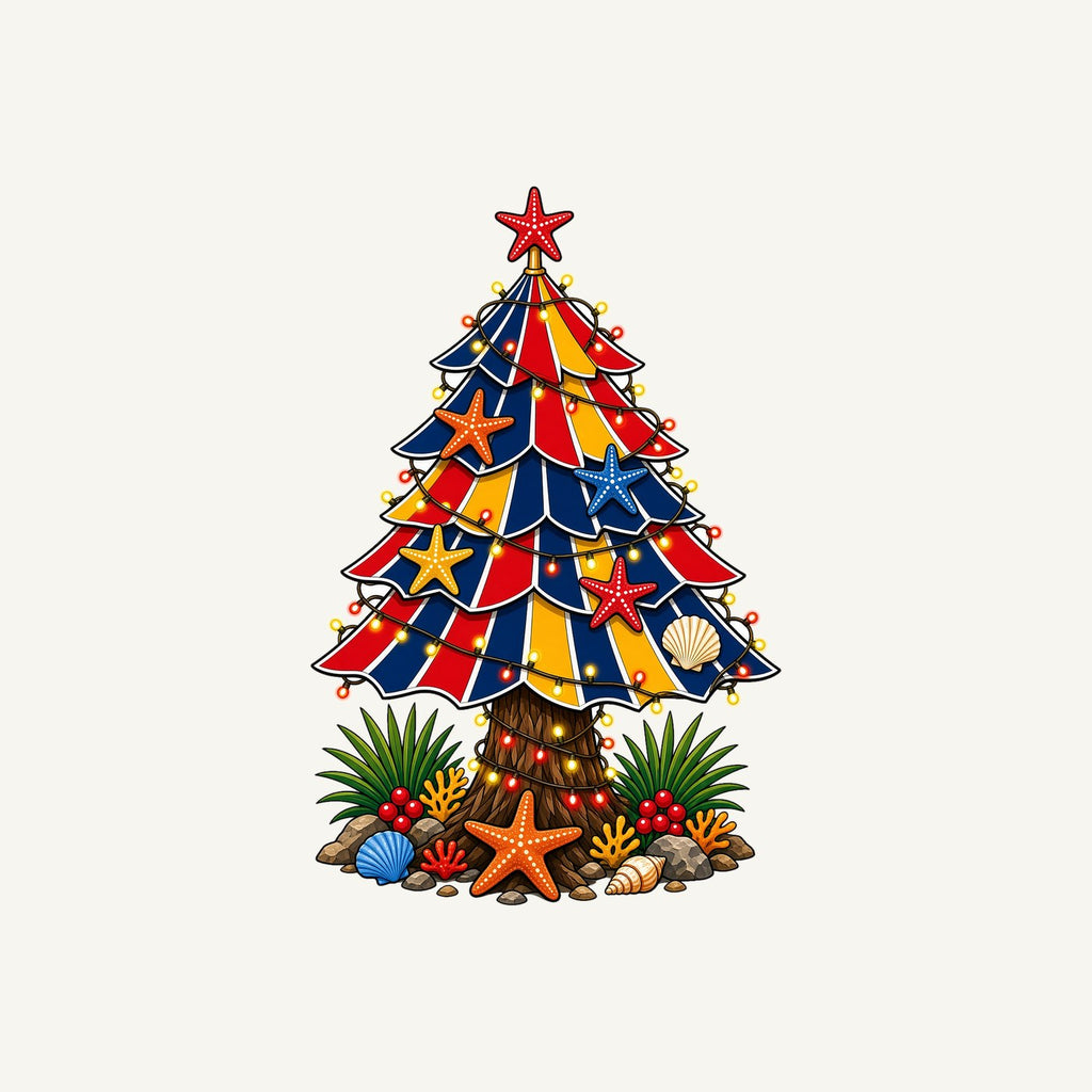 Beach Umbrella Christmas Tree Personalised Christmas T-Shirt and Hoodie