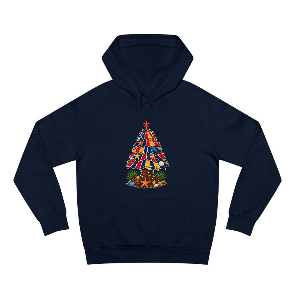 Beach Umbrella Christmas Tree personalised Christmas hoodie in navy
