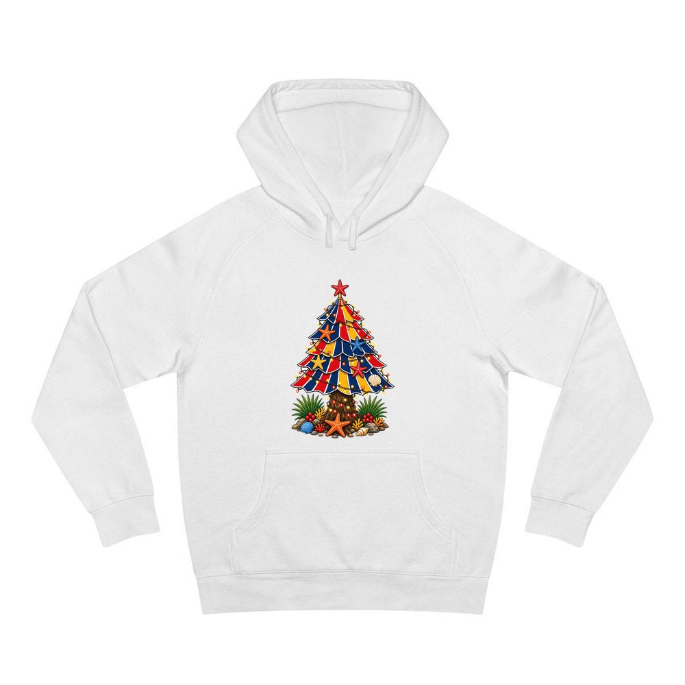 Beach Umbrella Christmas Tree personalised Christmas hoodie in white
