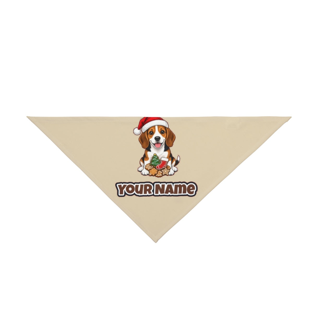 Beagle personalised Christmas pet bandana in beige, tie-on style