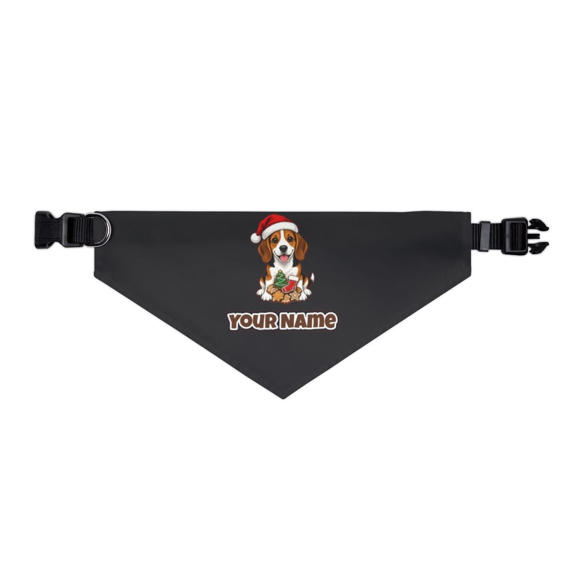 Beagle personalised Christmas pet bandana in black, collar with buckle