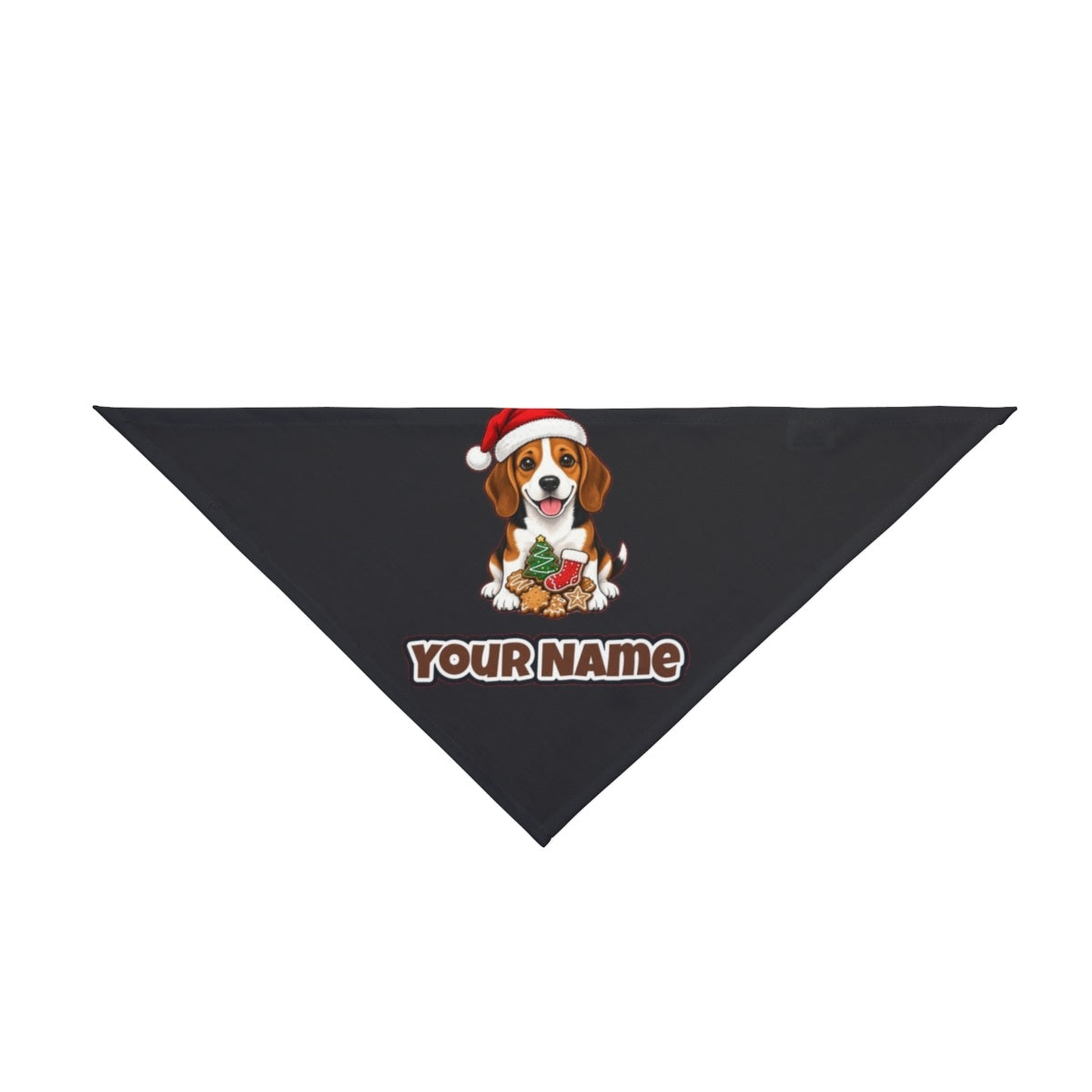 Beagle personalised Christmas pet bandana in black, tie-on style