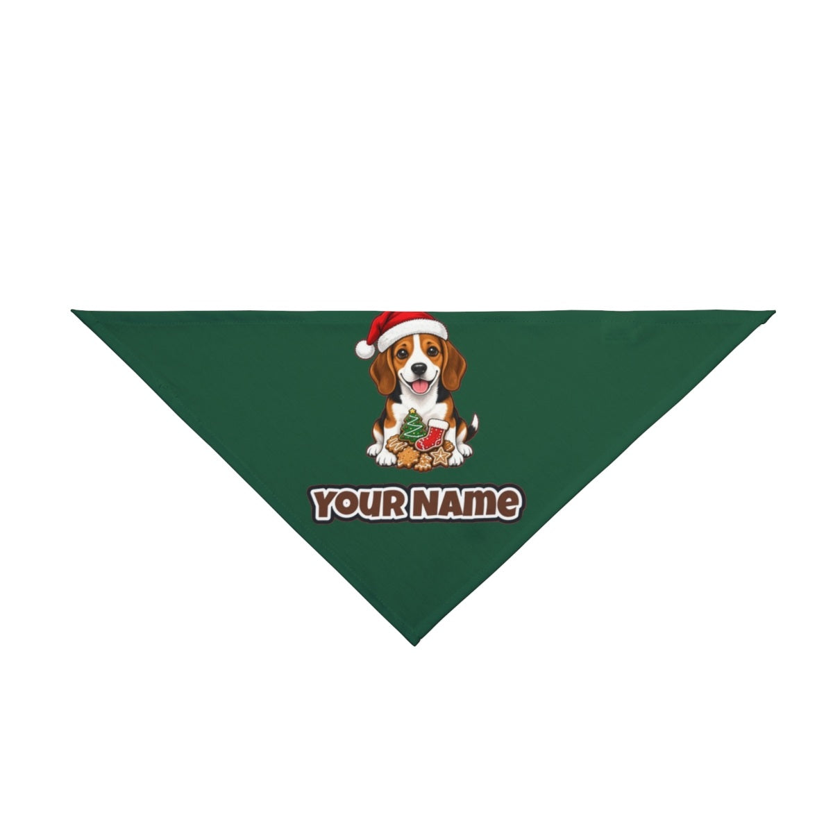 Beagle personalised Christmas pet bandana in green, tie-on style