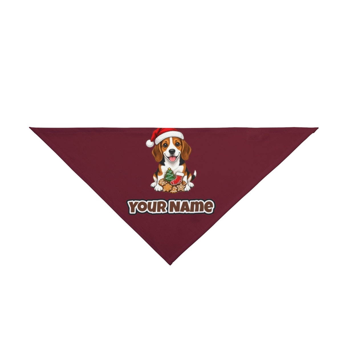 Beagle personalised Christmas pet bandana in maroon, tie-on style