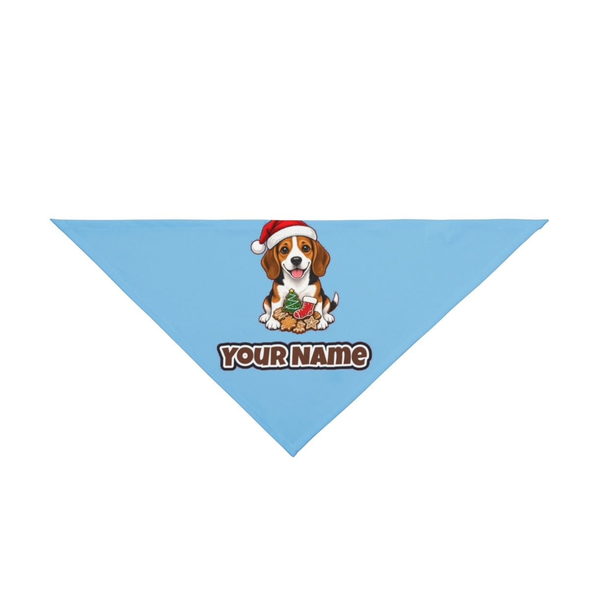 Beagle personalised Christmas pet bandana in sky blue, tie-on style