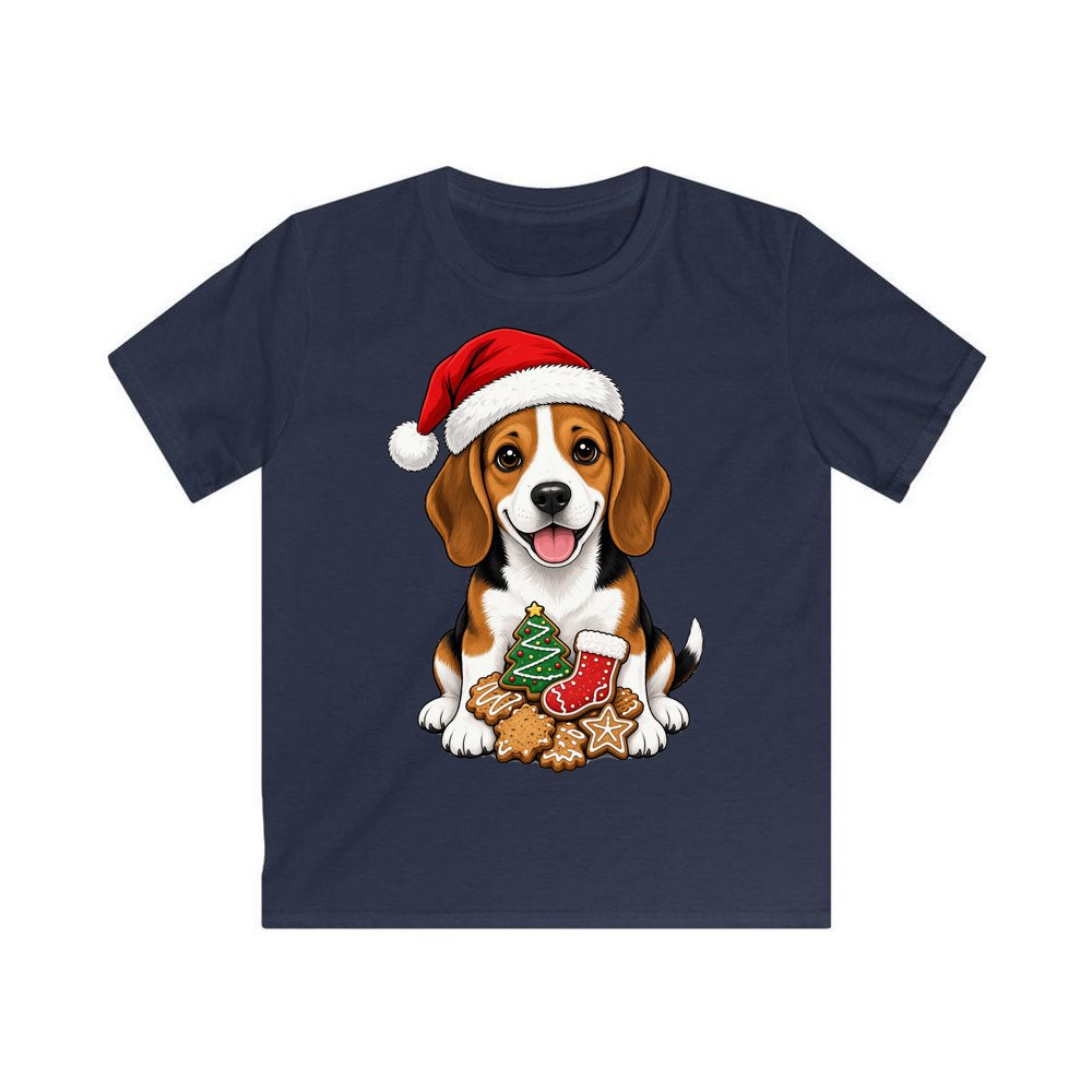 Beagle personalised kids Christmas tee in navy