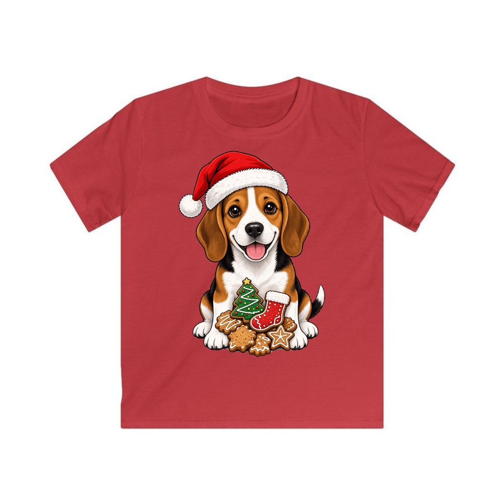 Beagle personalised kids Christmas tee in red