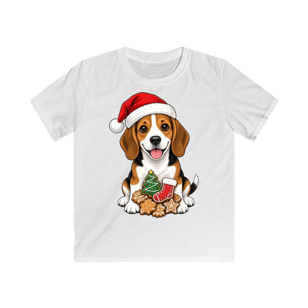 Beagle personalised kids Christmas tee in white