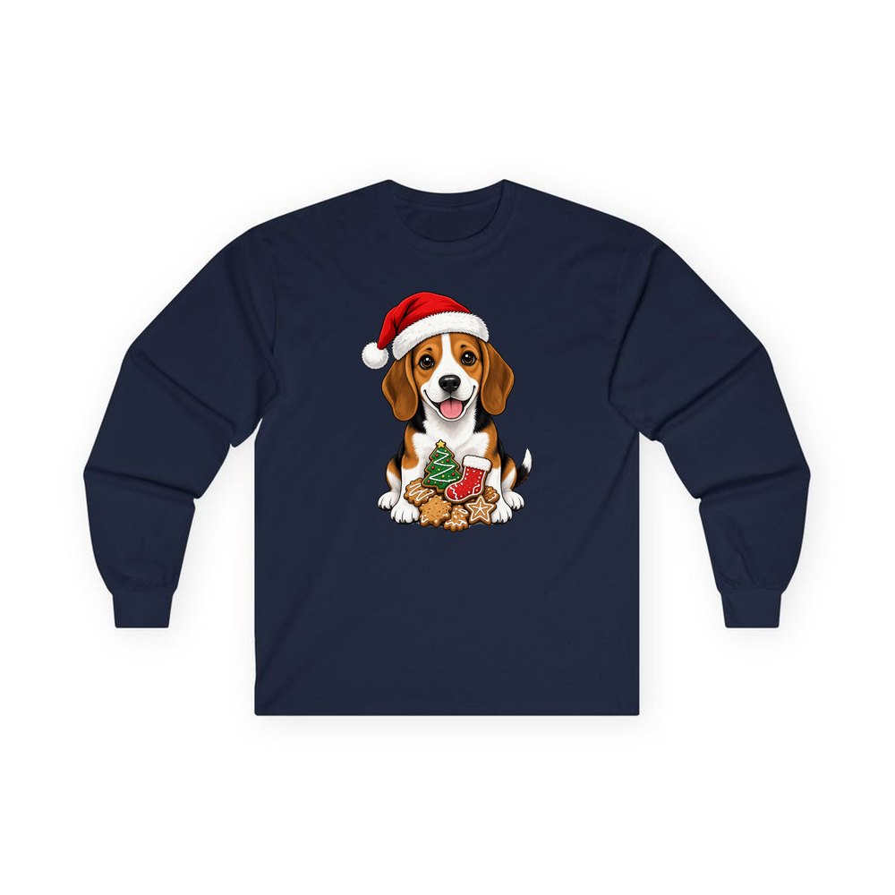 Beagle personalised long sleeve Christmas T-shirt in navy