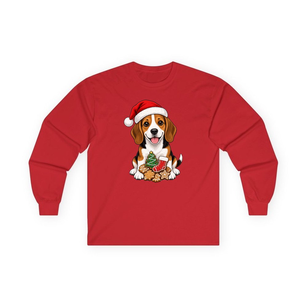 Beagle personalised long sleeve Christmas T-shirt in red