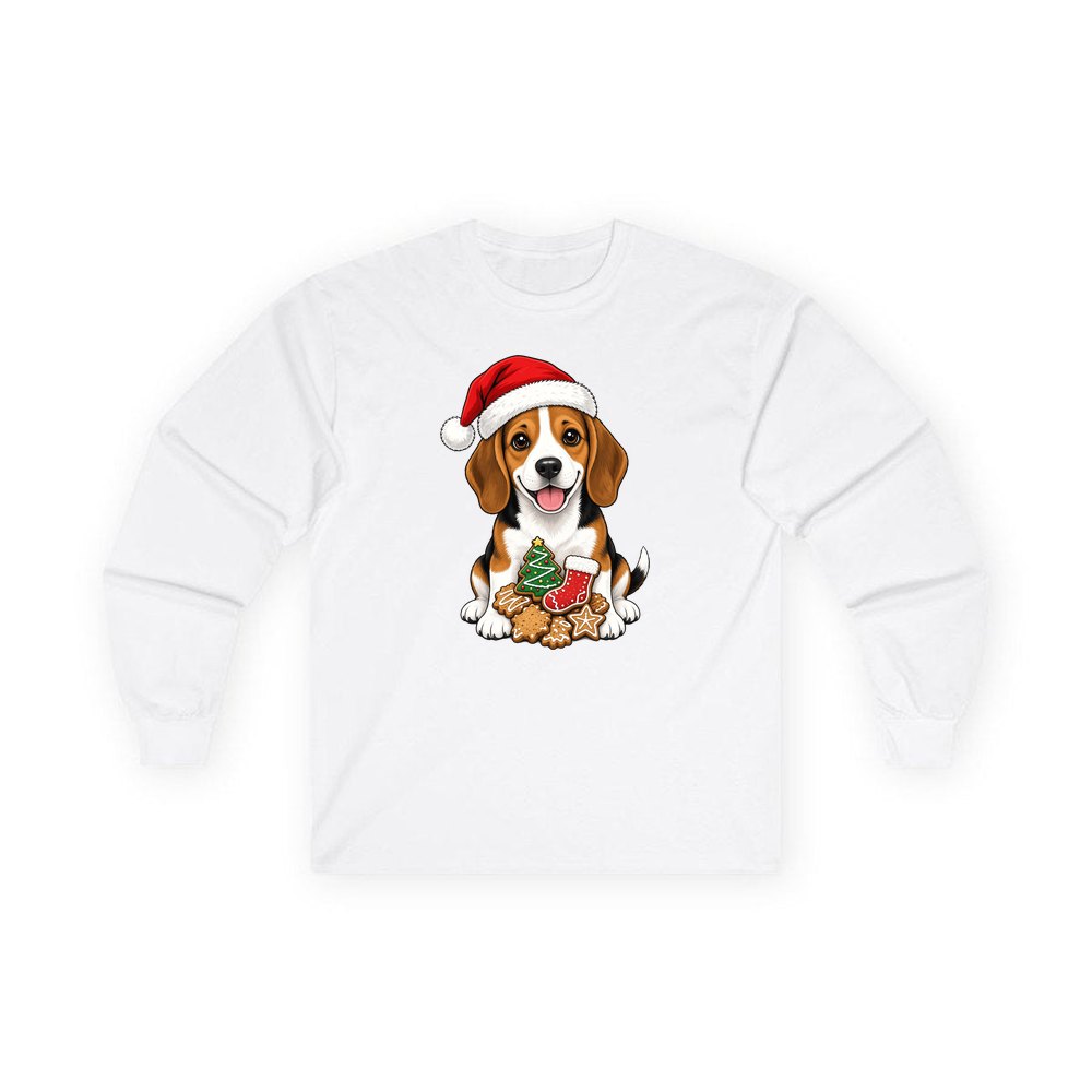 Beagle personalised long sleeve Christmas T-shirt in white