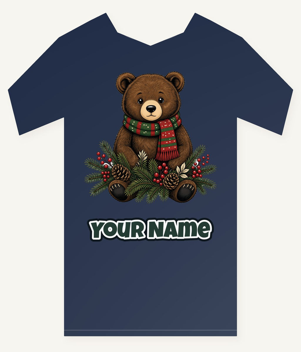 Bear Cub In Striped Scarf Personalised Kids Tee and Baby Bodysuit