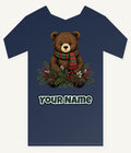 Bear Cub In Striped Scarf Personalised Kids Tee and Baby Bodysuit