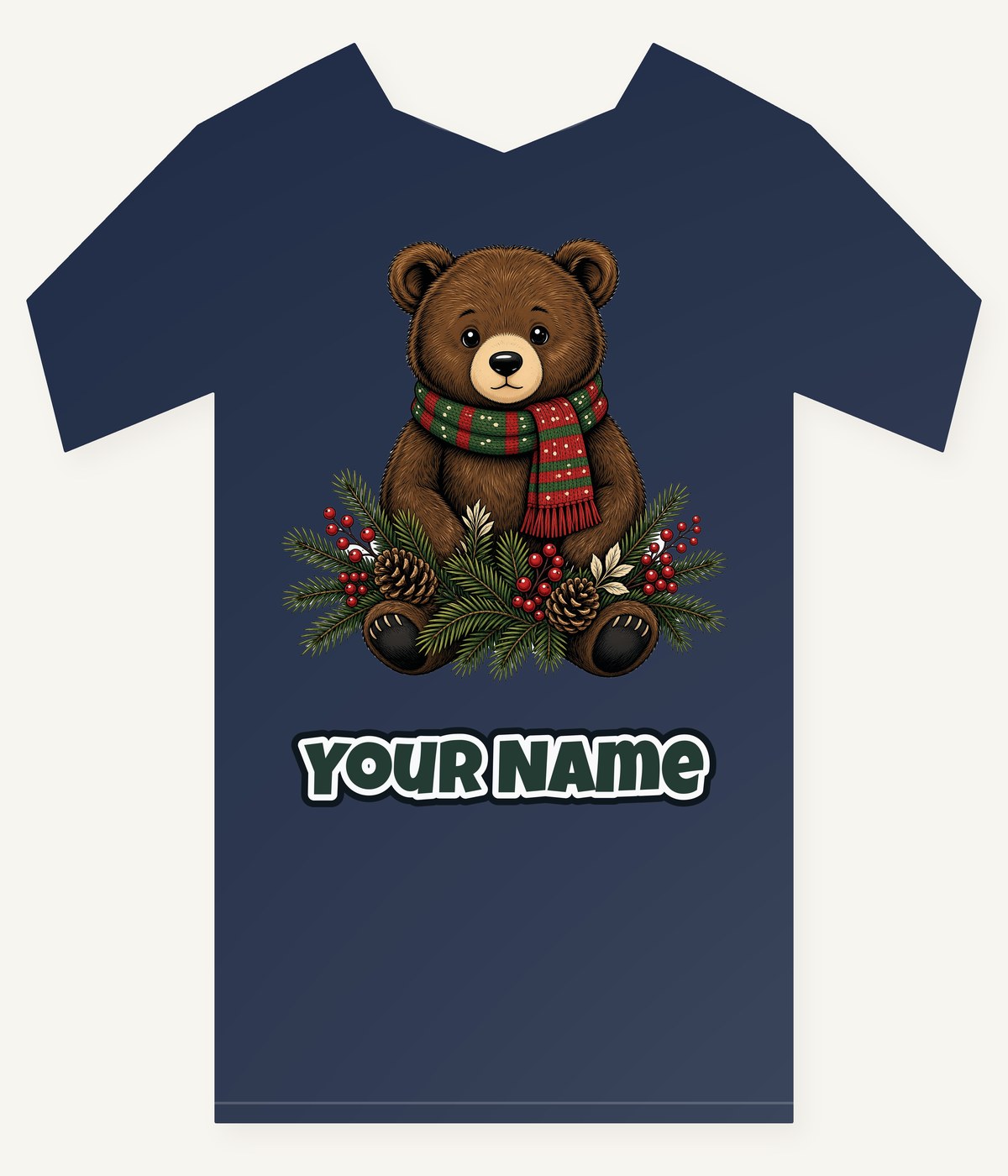 Bear Cub In Striped Scarf Personalised Kids Tee and Baby Bodysuit