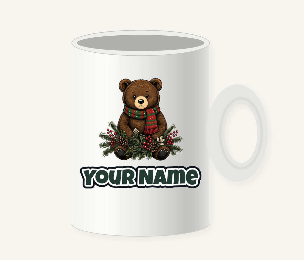 Bear Cub In Striped Scarf Personalised Christmas Mug