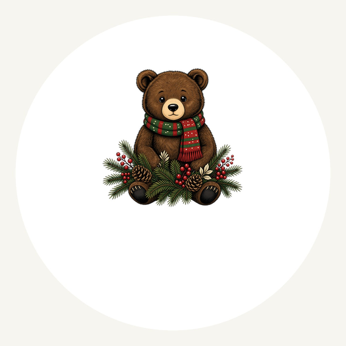 Bear Cub In Striped Scarf Personalised Pewter Christmas Ornament