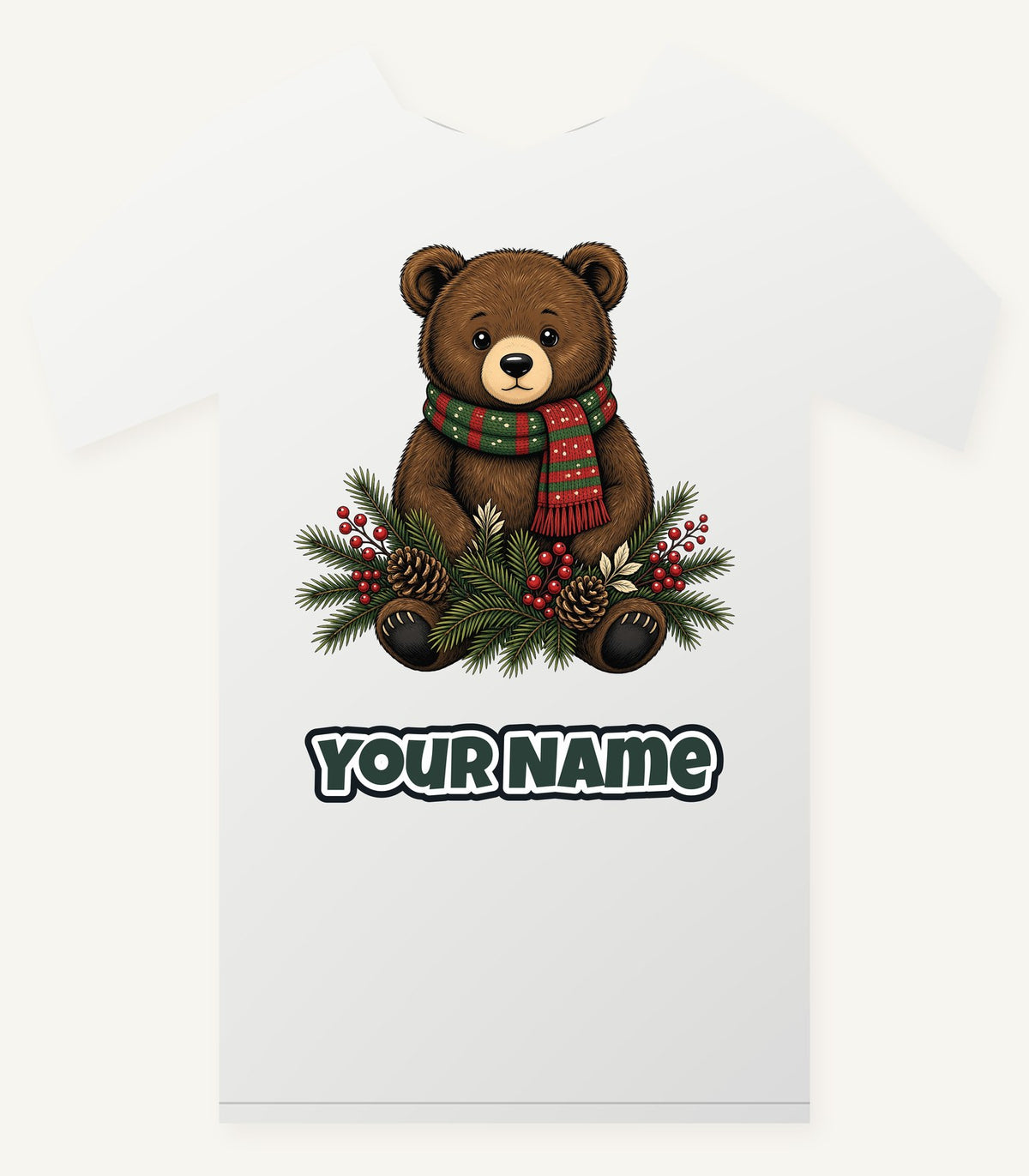 Bear Cub In Striped Scarf Personalised Christmas T-Shirt and Hoodie