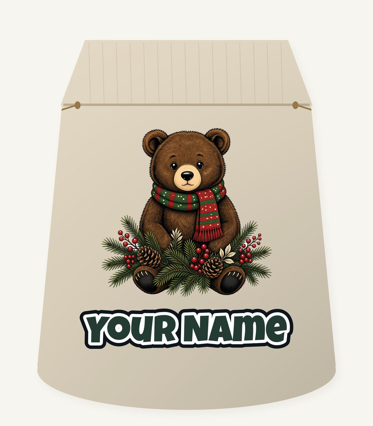 Bear Cub In Striped Scarf Personalised Santa Sack