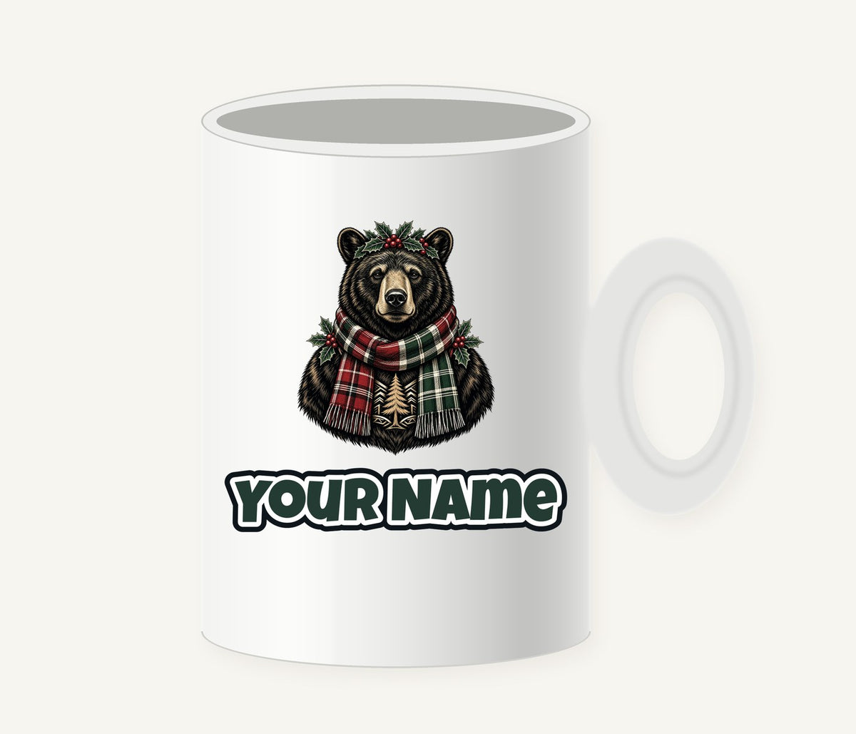 Bear In A Tartan Scarf Personalised Christmas Mug