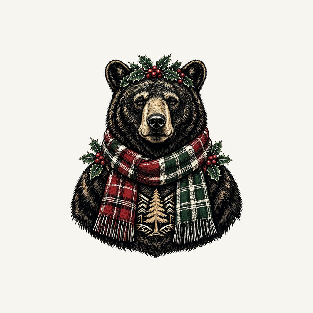 Bear In A Tartan Scarf Personalised Christmas T-Shirt and Hoodie