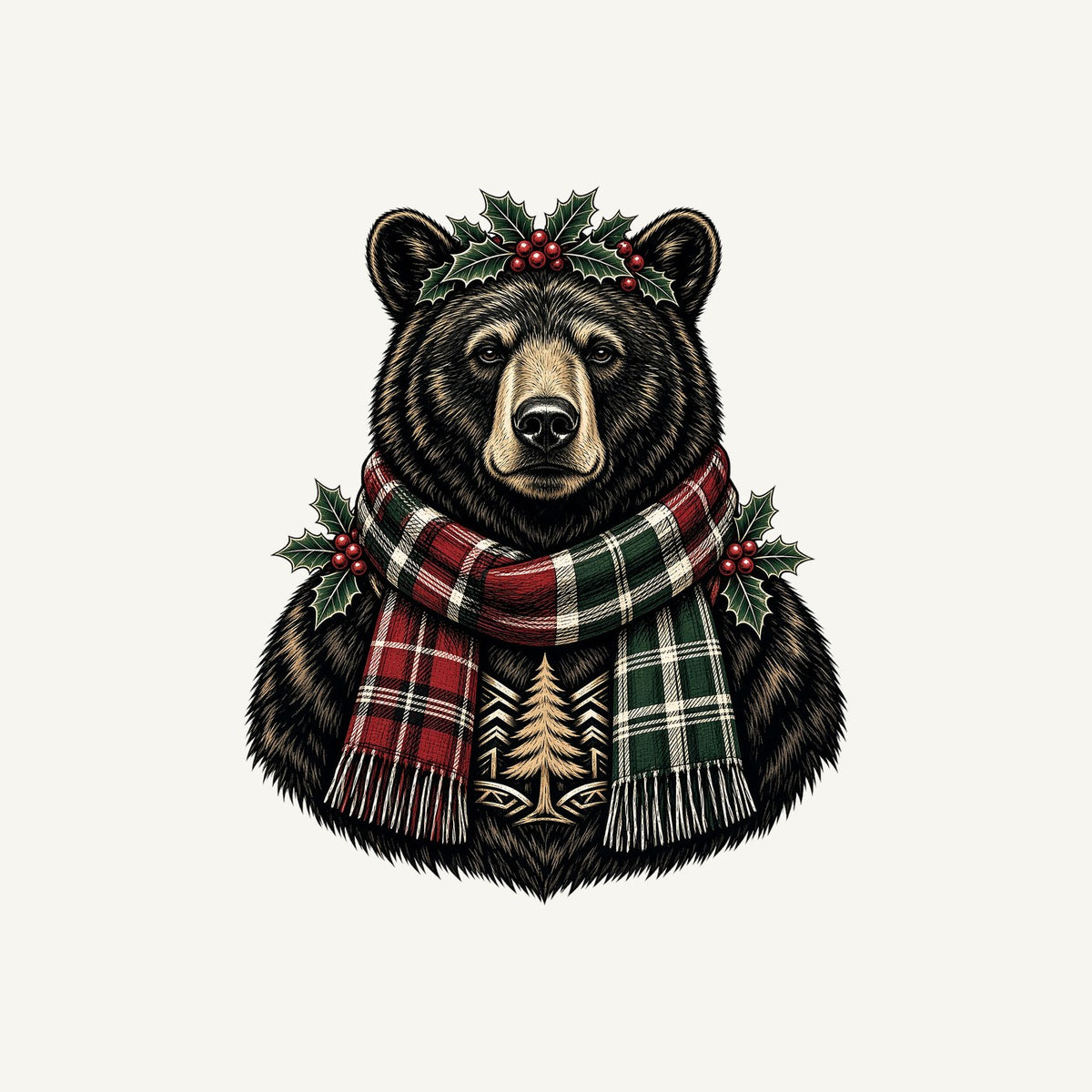 Bear In A Tartan Scarf Personalised Christmas T-Shirt and Hoodie