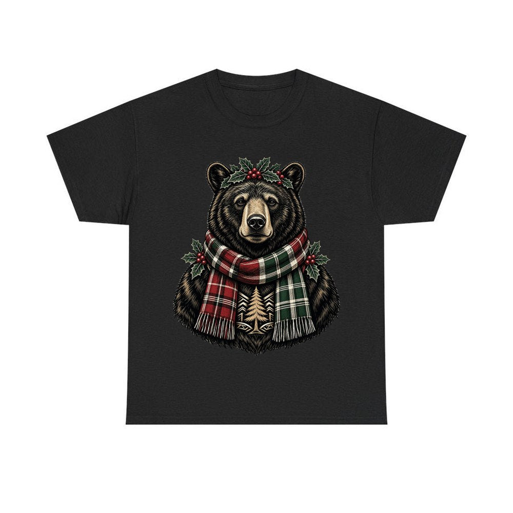Bear In A Tartan Scarf personalised Christmas T-shirt in black