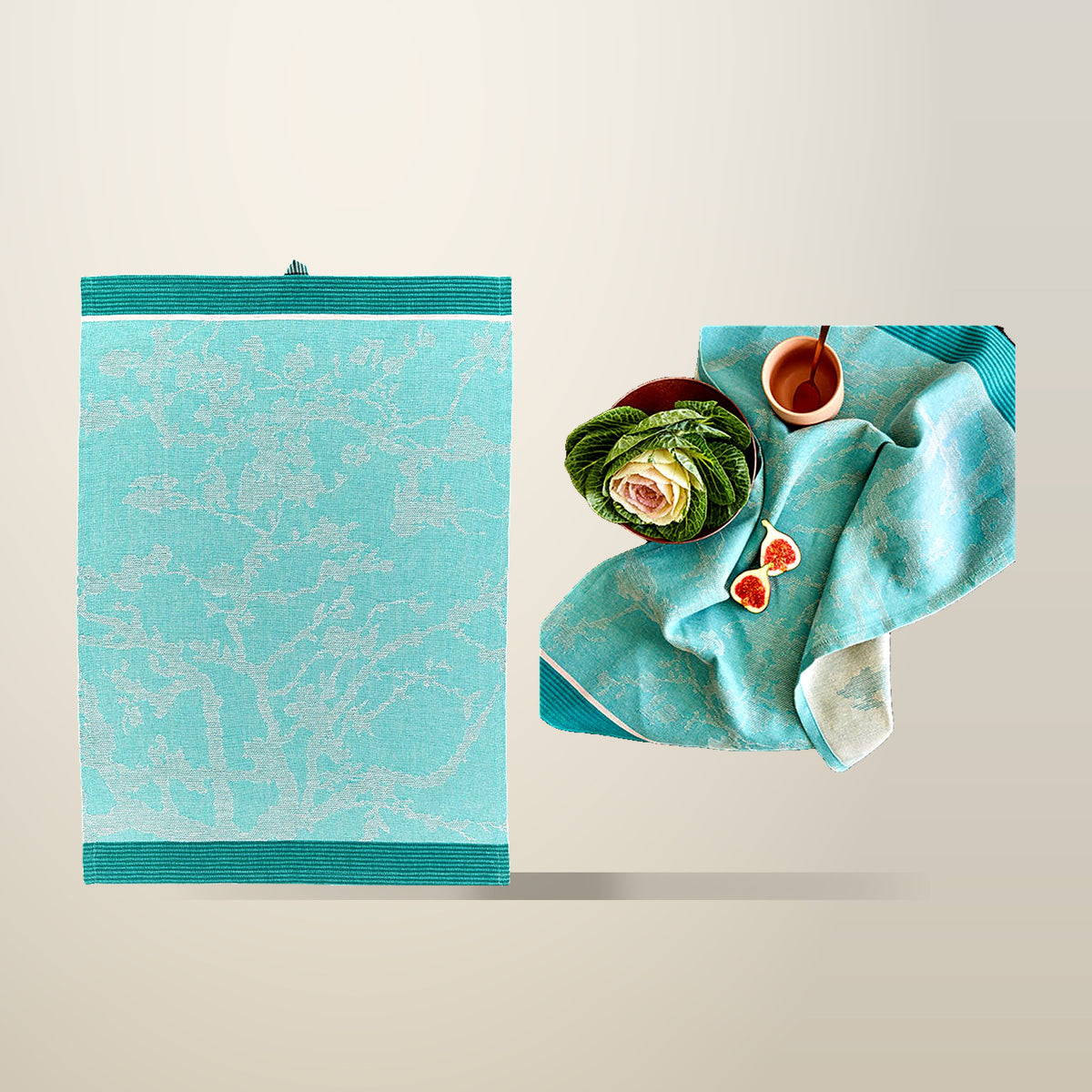 Bedding House Van Gogh Fleurir Tea Towel, Blue, 50 x 70 cm, on a plain cream background