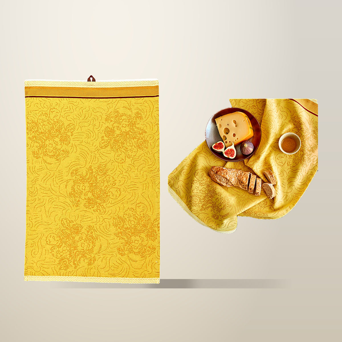 Bedding House Van Gogh Tournesol Tea Towel, Yellow, 50 x 70 cm, on a plain cream background