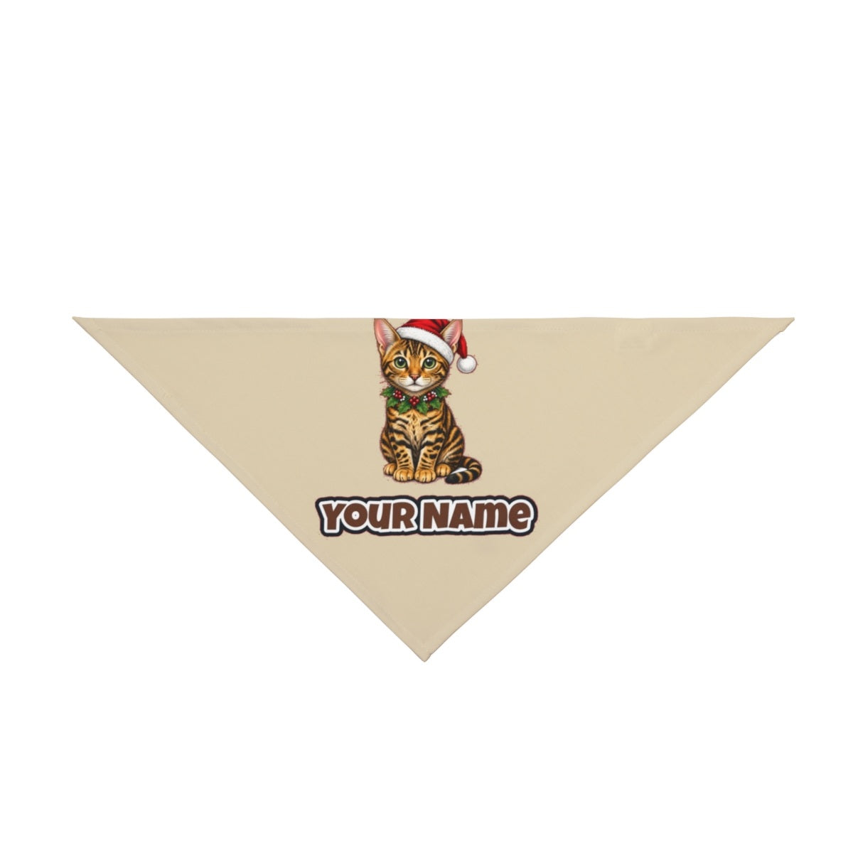 Bengal personalised Christmas pet bandana in beige, tie-on style