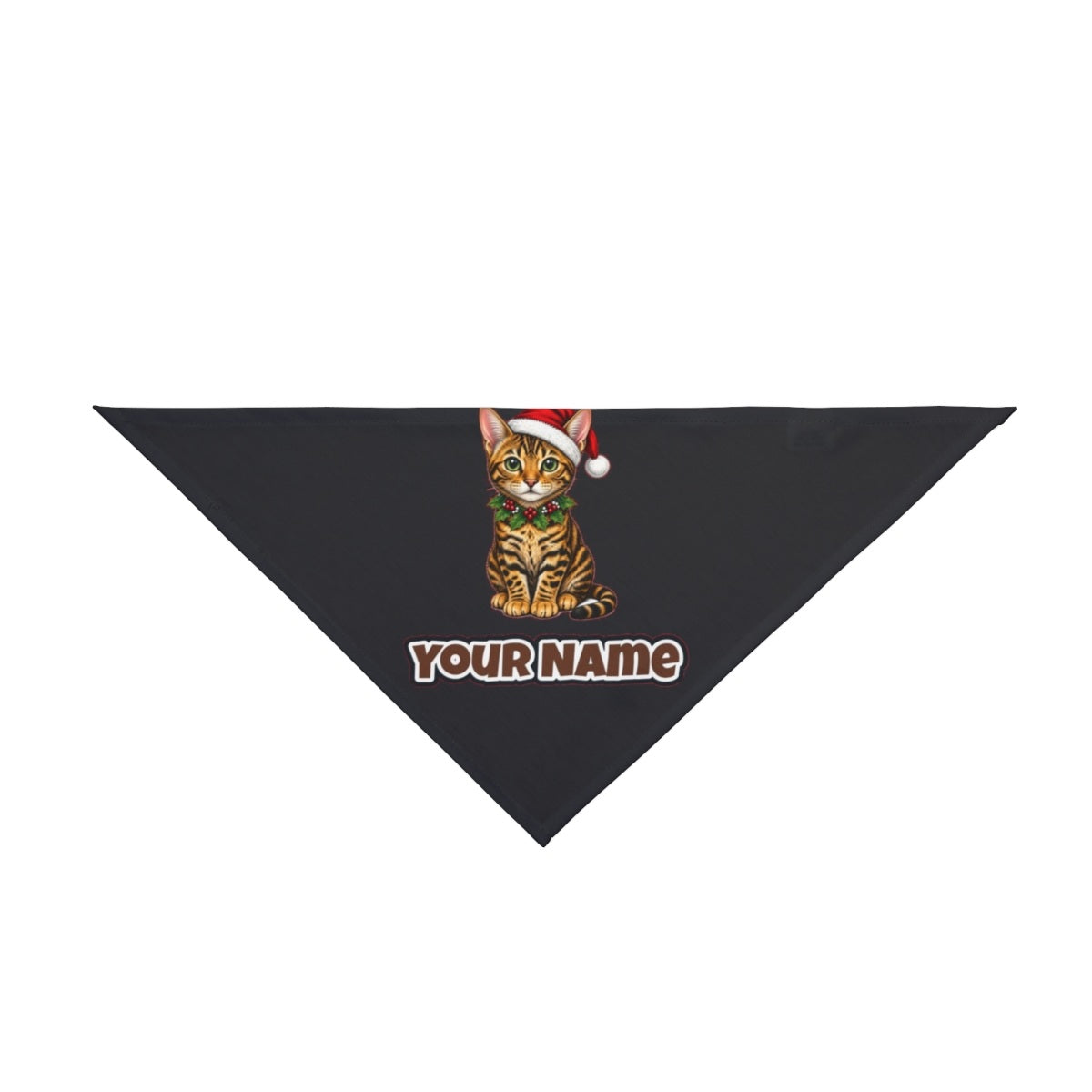 Bengal personalised Christmas pet bandana in black, tie-on style