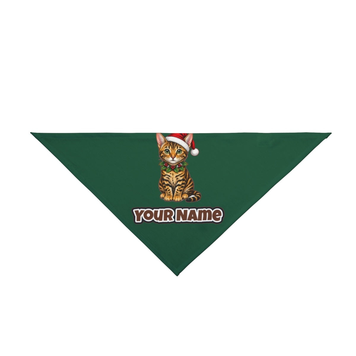 Bengal personalised Christmas pet bandana in green, tie-on style