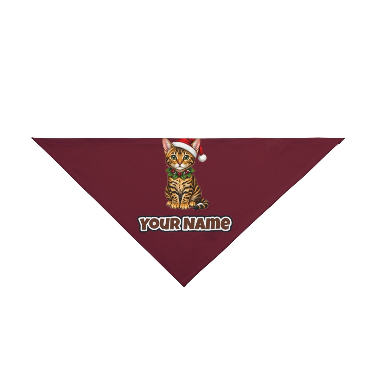 Bengal personalised Christmas pet bandana in maroon, tie-on style