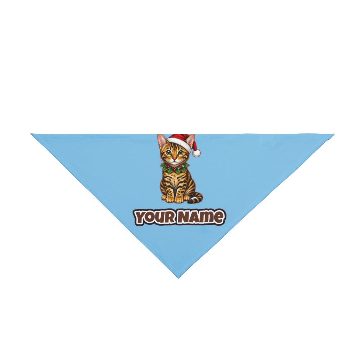 Bengal personalised Christmas pet bandana in sky blue, tie-on style