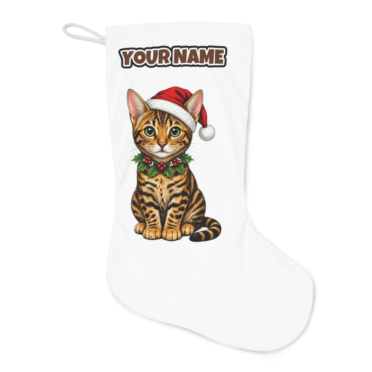 Bengal Christmas stocking laid flat, showing the full print