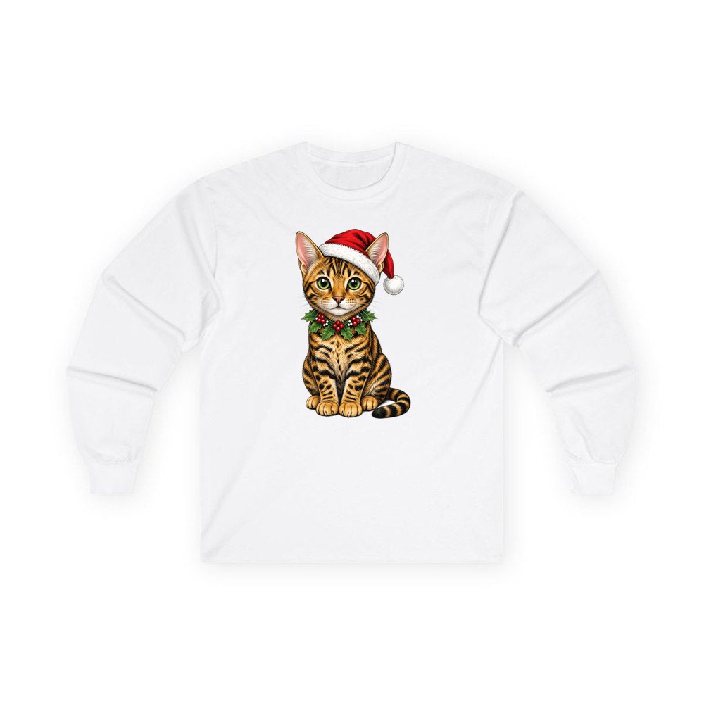 Bengal personalised long sleeve Christmas T-shirt in white