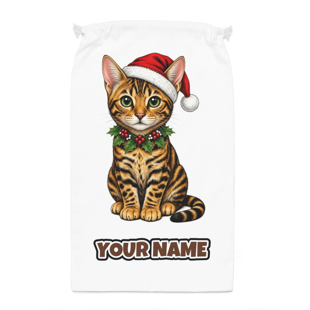 Bengal Santa sack laid flat, showing the full print