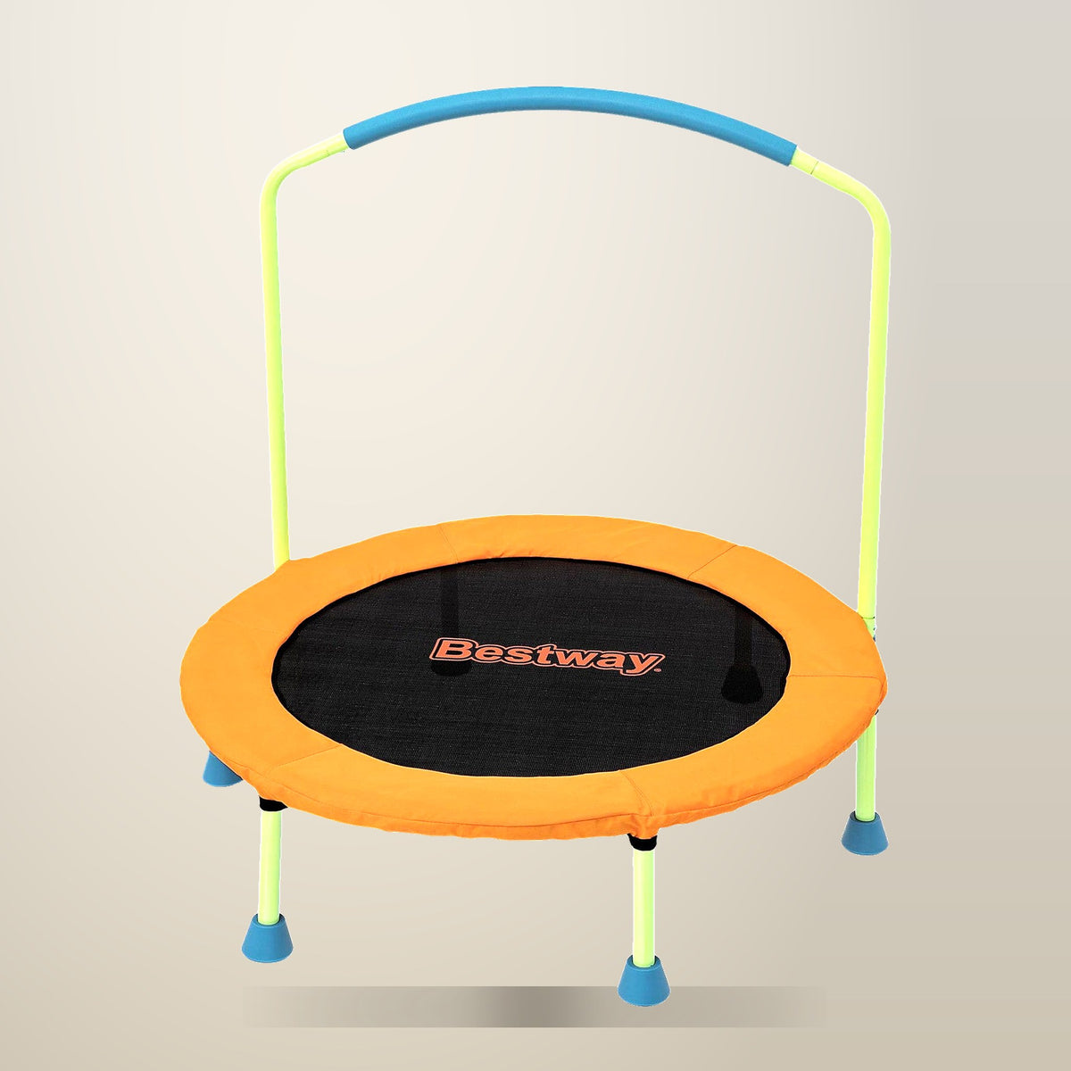 Bestway 36 Inch Kids Trampoline, Foldable, Orange, on a plain cream background