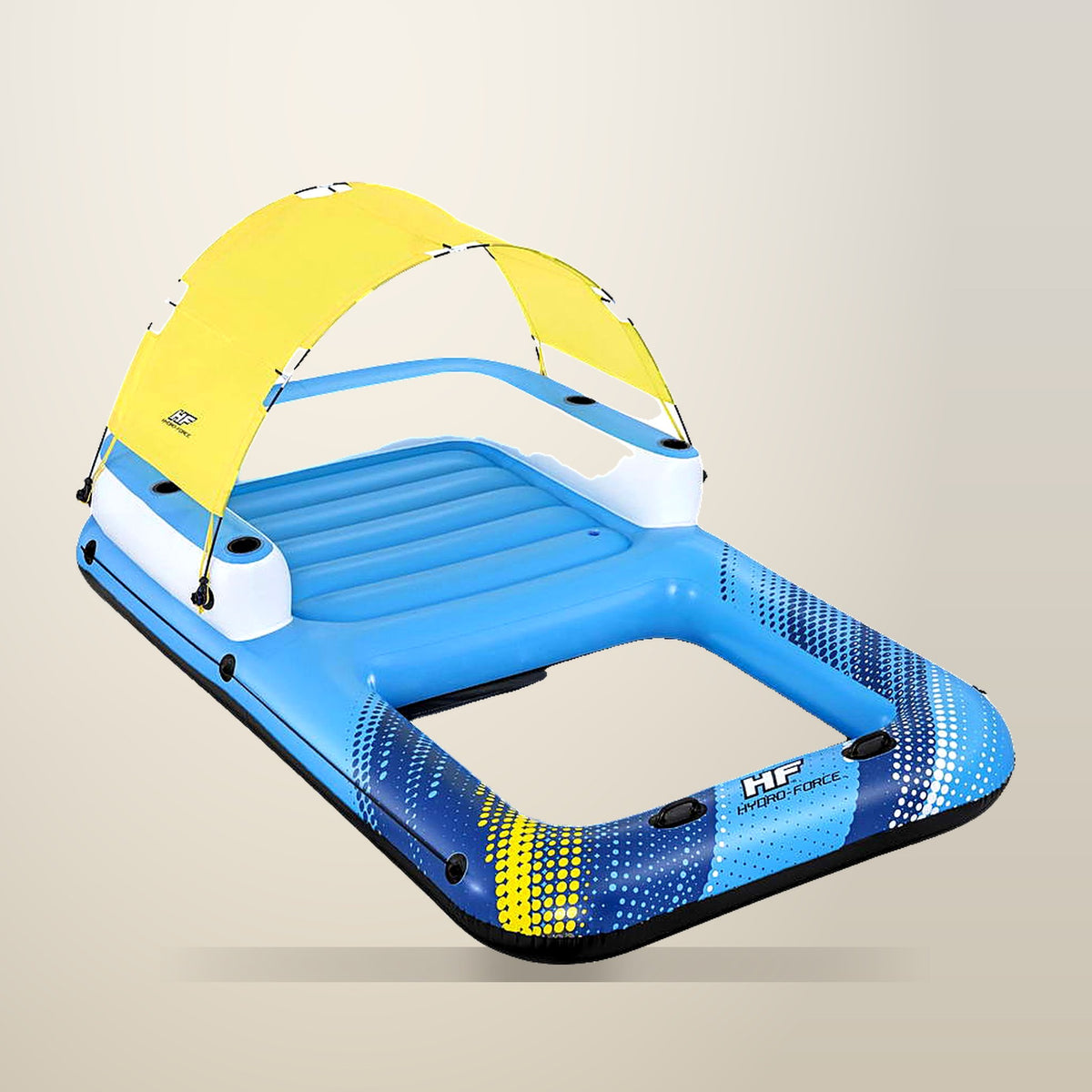 Bestway 4 Person Floating Island with Sunshade, on a plain cream background