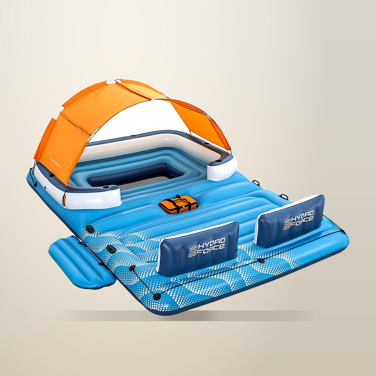 Bestway 6 Person Inflatable Pool Float Island, on a plain cream background