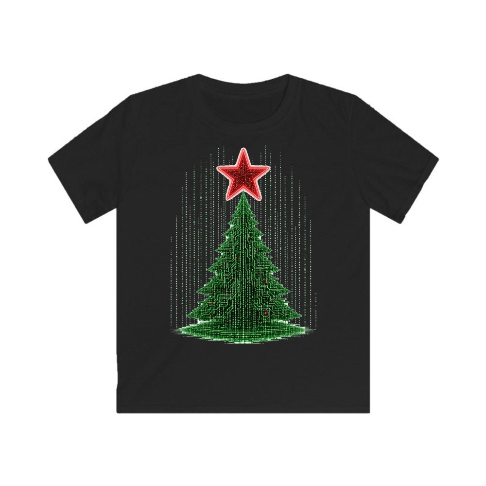 Binary Code Christmas Tree personalised kids Christmas tee in black