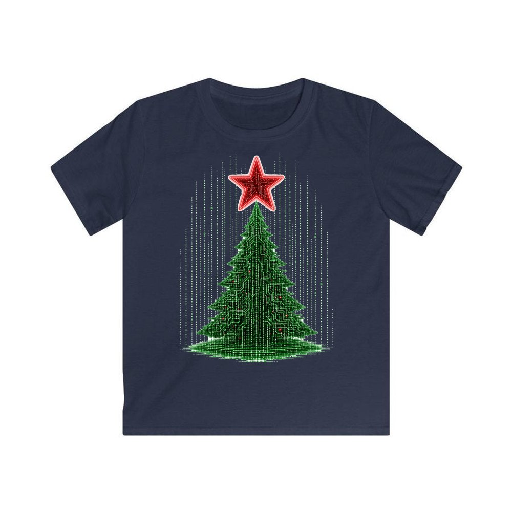 Binary Code Christmas Tree personalised kids Christmas tee in navy
